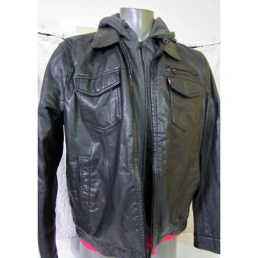 LEVI'S Faux Leather Sherpa Lined‎ Hooded Bomber Jacket SZ XL  Chocolate Brown